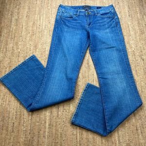 Seven 7 Blue Denim Jeans Low Rise Flare Medium Wash Stretch Womens Size 29